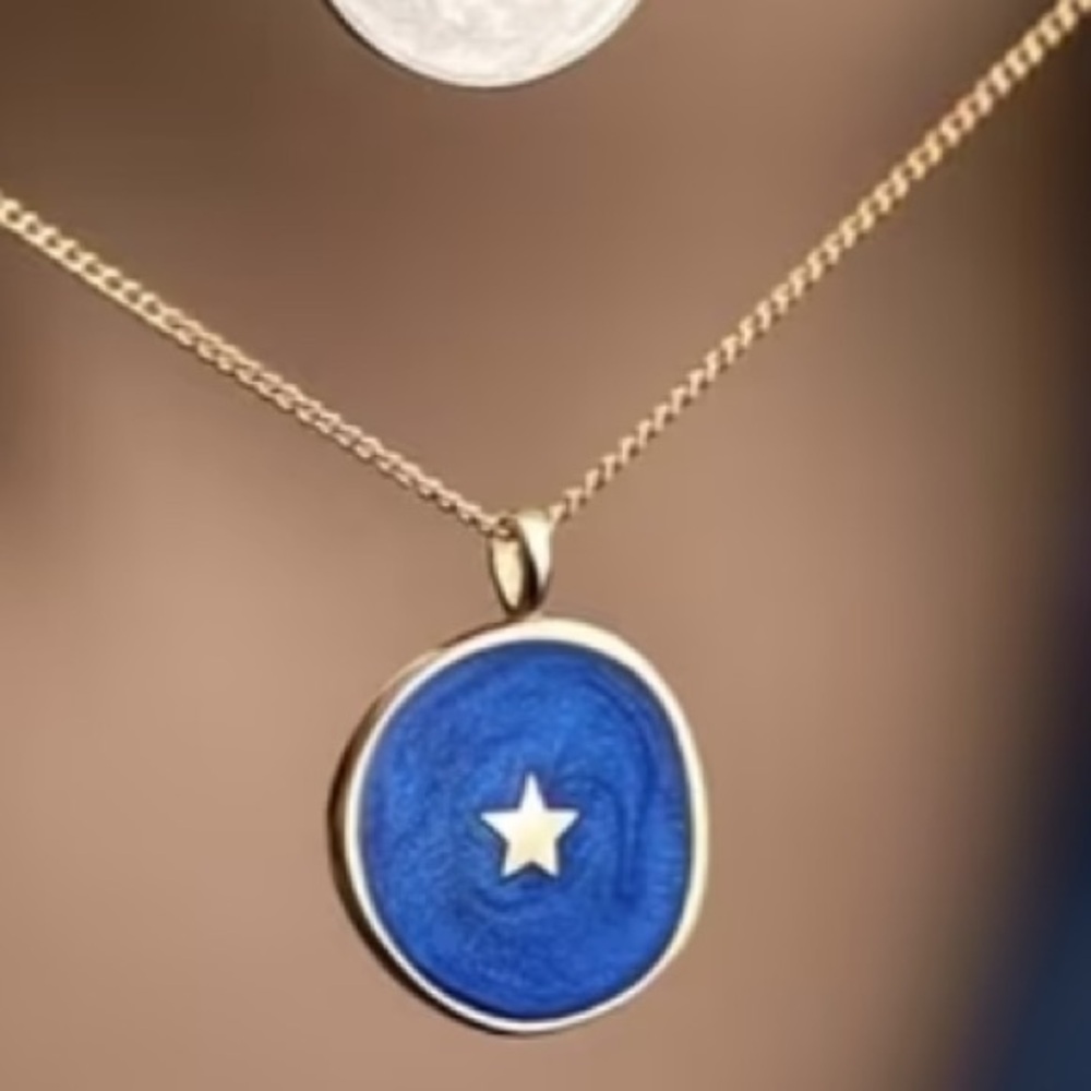 NEW Astrology Bohemian Gold and Royal Blue Star Pendant Necklace